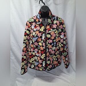 Requirements floral and fruit print quilted jacket size large